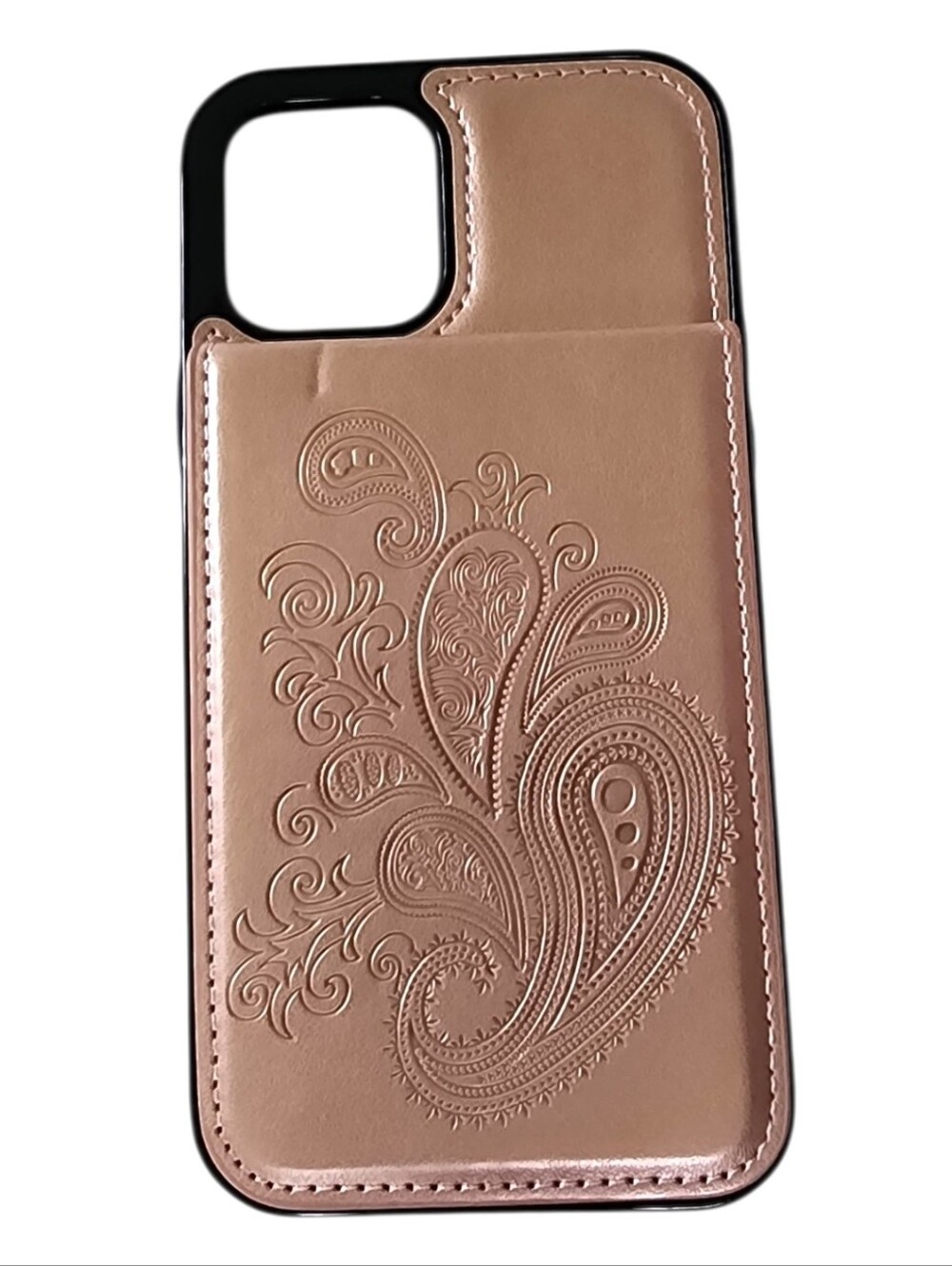 Rose Gold Paisley Embossed Leather Wallet Case For iPhone 12 Max